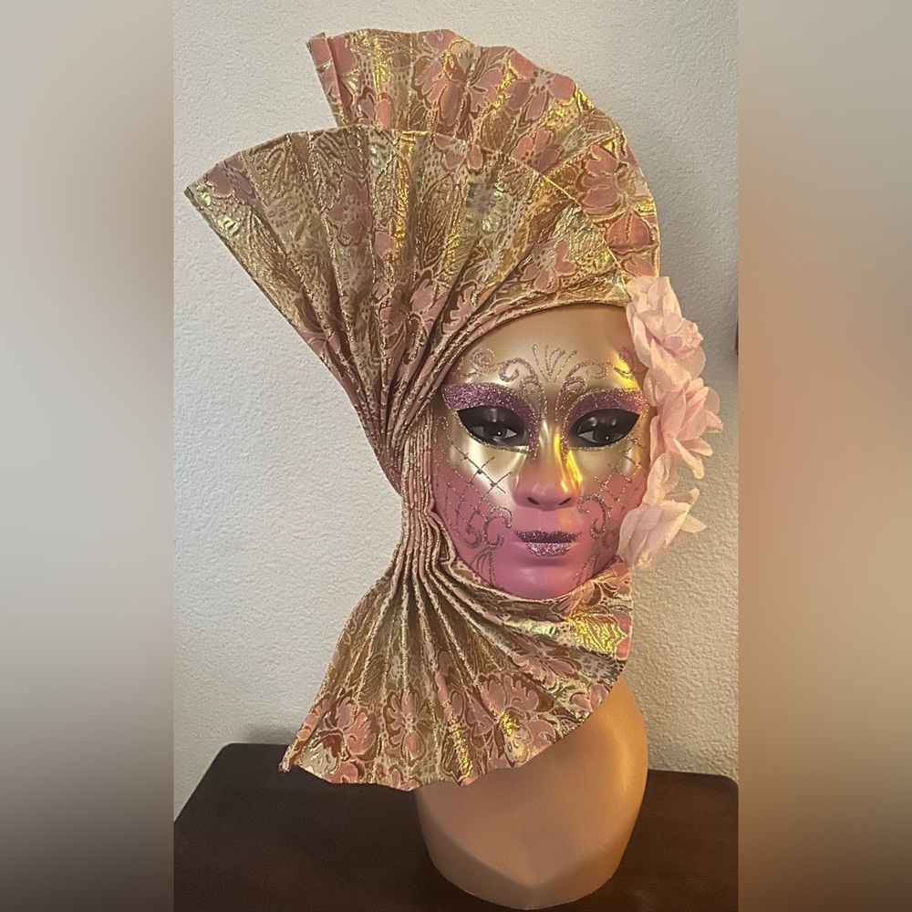 Elegant Gold and Pink Masquerade Mask